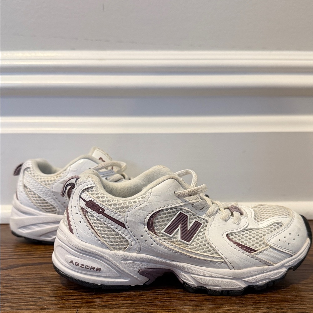 New Balance Kids' Cream and Purple Sneakers